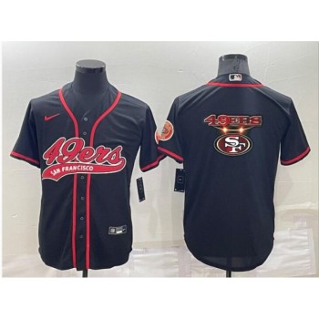 Men's San Francisco 49ers Black Team Big Logo With Patch Cool Base Stitched Baseball Jersey Men's San Francisco 49ers Black Team Big Logo With Patch Cool Base Stitched Baseball Jersey