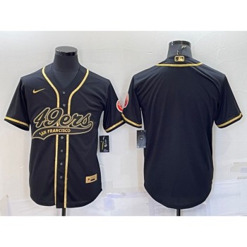 Men's San Francisco 49ers Blank Black Gold With Patch Cool Base Stitched Baseball Jersey Men's San Francisco 49ers Blank Black Gold With Patch Cool Base Stitched Baseball Jersey
