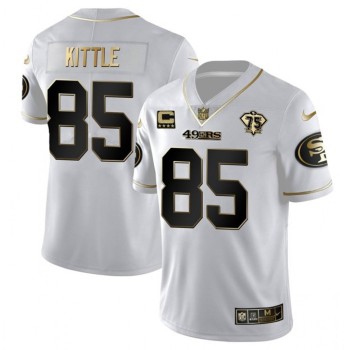 Men's San Francisco 49ers George Kittle White Gold 75th Anniversary With C Patch Stitched Jersey Men's San Francisco 49ers George Kittle White Gold 75th Anniversary With C Patch Stitched Jersey