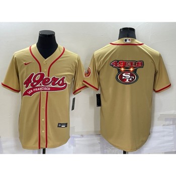 Men's San Francisco 49ers Gold Team Big Logo With Patch Cool Base Stitched Baseball Jersey Men's San Francisco 49ers Gold Team Big Logo With Patch Cool Base Stitched Baseball Jersey