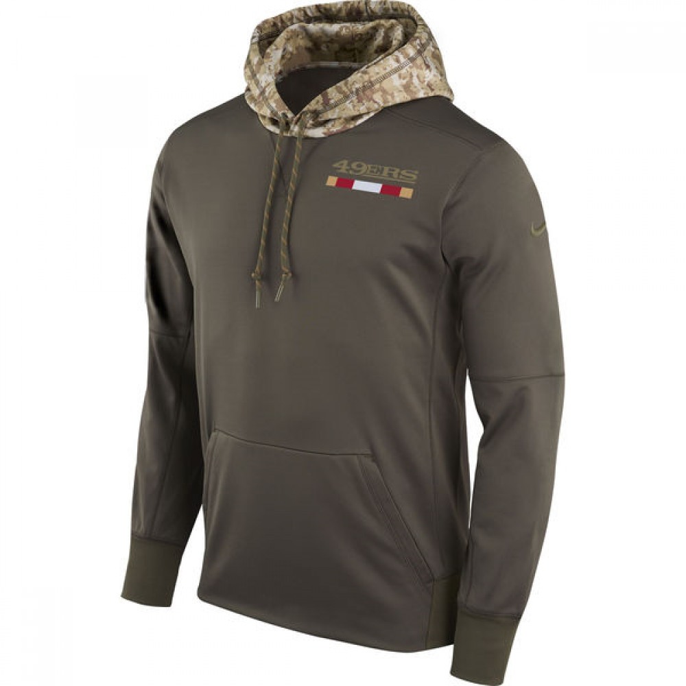 Men's San Francisco 49ers Olive Salute to Service Sideline Therma Pullover Hoodie