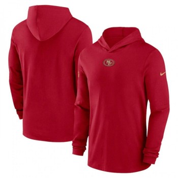 Men's San Francisco 49ers Scarlet Sideline Performance Long Sleeve Hoodie T-Shirt Men's San Francisco 49ers Scarlet Sideline Performance Long Sleeve Hoodie T-Shirt