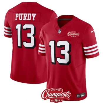 Men's San Francisco 49ers #13 Brock Purdy Red 2023 F.U.S.E. NFC West Champions Patch Alternate Stitched Football Jersey Men's San Francisco 49ers #13 Brock Purdy Red 2023 F.U.S.E. NFC West Champions Patch Alternate Stitched Football Jersey