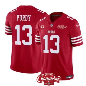 Men's San Francisco 49ers #13 Brock Purdy Red 2023 F.U.S.E. With 1-Star C Patch And NFC West Champions Patch Stitched Football Jersey Men's San Francisco 49ers #13 Brock Purdy Red 2023 F.U.S.E. With 1-Star C Patch And NFC West Champions Patch Stitched Football Jersey