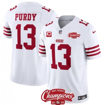Men's San Francisco 49ers #13 Brock Purdy White 2023 F.U.S.E. With 1-Star C Patch And NFC West Champions Patch Stitched Football Jersey Men's San Francisco 49ers #13 Brock Purdy White 2023 F.U.S.E. With 1-Star C Patch And NFC West Champions Patch Stitched Football Jersey