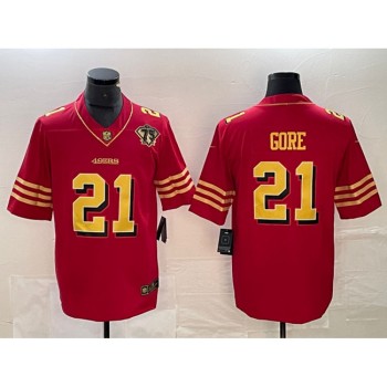 Men's San Francisco 49ers #21 Frank Gore Red Gold With 75th Patch Vapor Untouchable Limited Stitched Jersey Men's San Francisco 49ers #21 Frank Gore Red Gold With 75th Patch Vapor Untouchable Limited Stitched Jersey