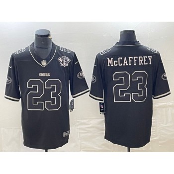 Men's San Francisco 49ers #23 Christian McCaffrey Black With 75th Anniversary Patch Stitched Jersey Men's San Francisco 49ers #23 Christian McCaffrey Black With 75th Anniversary Patch Stitched Jersey