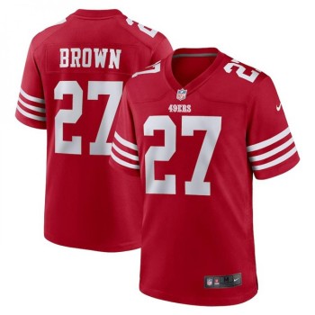 Men's San Francisco 49ers #27 Ji'Ayir Brown Red Stitched Game Jersey Men's San Francisco 49ers #27 Ji'Ayir Brown Red Stitched Game Jersey