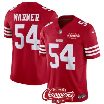 Men's San Francisco 49ers #54 Fred Warner Red 2023 F.U.S.E. NFC West Champions Patch Stitched Football Jersey Men's San Francisco 49ers #54 Fred Warner Red 2023 F.U.S.E. NFC West Champions Patch Stitched Football Jersey