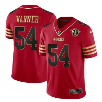 Men's San Francisco 49ers #54 Fred Warner Red Gold With 75th Anniversary Patch Stitched Jersey Men's San Francisco 49ers #54 Fred Warner Red Gold With 75th Anniversary Patch Stitched Jersey