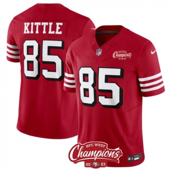 Men's San Francisco 49ers #85 George Kittle Red 2023 F.U.S.E. NFC West Champions Patch Alternate Stitched Football Jersey Men's San Francisco 49ers #85 George Kittle Red 2023 F.U.S.E. NFC West Champions Patch Alternate Stitched Football Jersey