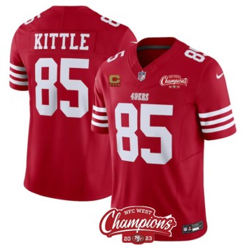 Men's San Francisco 49ers #85 George Kittle Red 2023 F.U.S.E. With 4-star C Ptach And NFC West Champions Patch Stitched Football Jersey Men's San Francisco 49ers #85 George Kittle Red 2023 F.U.S.E. With 4-star C Ptach And NFC West Champions Patch Stitched Football Jersey
