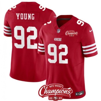 Men's San Francisco 49ers #92 Chase Young Red 2023 F.U.S.E. NFC West Champions Patch Stitched Football Jersey Men's San Francisco 49ers #92 Chase Young Red 2023 F.U.S.E. NFC West Champions Patch Stitched Football Jersey