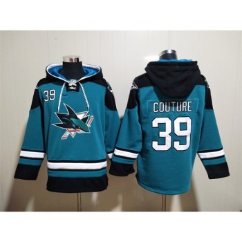 Men's San Jose Sharks #39 Logan Couture Teal Ageless Must-Have Lace-Up Pullover Hoodie Men's San Jose Sharks #39 Logan Couture Teal Ageless Must-Have Lace-Up Pullover Hoodie