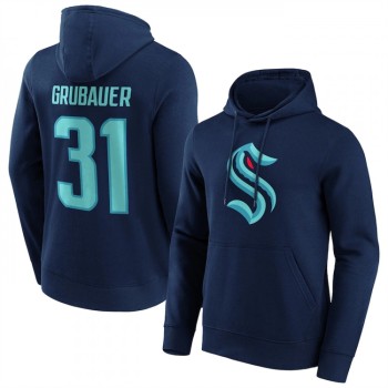 Men's Seattle Kraken #31 Philipp Grubauer Navy Pullover Hoodie Men's Seattle Kraken #31 Philipp Grubauer Navy Pullover Hoodie