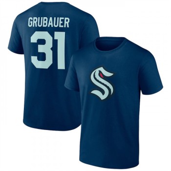 Men's Seattle Kraken #31 Philipp Grubauer Navy T-Shirt Men's Seattle Kraken #31 Philipp Grubauer Navy T-Shirt