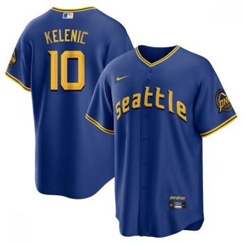 Men's Seattle Mariners #10 Jarred Kelenic Royal 2023 City Connect Cool Base Stitched Baseball Jersey Men's Seattle Mariners #10 Jarred Kelenic Royal 2023 City Connect Cool Base Stitched Baseball Jersey