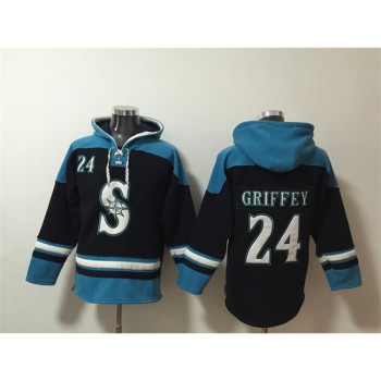 Men's Seattle Mariners #24 Ken Griffey Jr. Navy/Awus Lace-Up Pullover Hoodie Men's Seattle Mariners #24 Ken Griffey Jr. Navy/Awus Lace-Up Pullover Hoodie