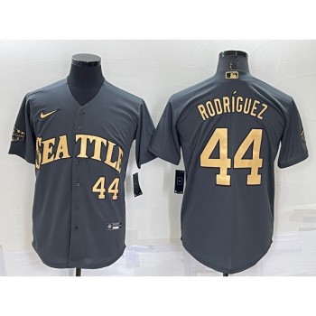 Men's Seattle Mariners #44 Julio Rodriguez 2022 All-Star Charcoal Cool Base Stitched Baseball Jersey Men's Seattle Mariners #44 Julio Rodriguez 2022 All-Star Charcoal Cool Base Stitched Baseball Jersey