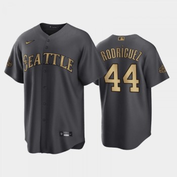 Men's Seattle Mariners #44 Julio Rodriguez 2022 All-Star Charcoal Cool Base Stitched Baseball Jersey Men's Seattle Mariners #44 Julio Rodriguez 2022 All-Star Charcoal Cool Base Stitched Baseball Jersey