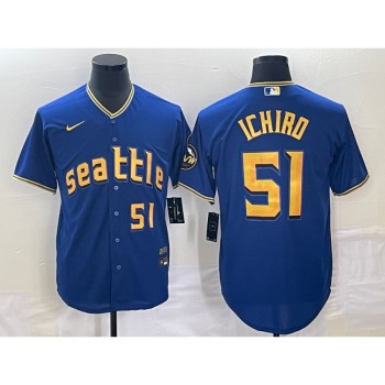 Men's Seattle Mariners #51 ichiro Suzuki Royal 2023 City Connect Cool Base With Patch Stitched Baseball Jersey Men's Seattle Mariners #51 ichiro Suzuki Royal 2023 City Connect Cool Base With Patch Stitched Baseball Jersey