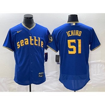 Men's Seattle Mariners #51 ichiro Suzuki Royal 2023 City Connect Flex Base Stitched Jersey Men's Seattle Mariners #51 ichiro Suzuki Royal 2023 City Connect Flex Base Stitched Jersey
