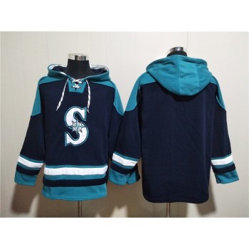 Men's Seattle Mariners Blank Navy Lace-Up Pullover Hoodie Men's Seattle Mariners Blank Navy Lace-Up Pullover Hoodie