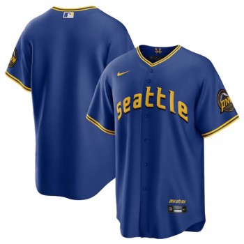 Men's Seattle Mariners Blank Royal 2023 City Connect Cool Base Stitched Baseball Jersey Men's Seattle Mariners Blank Royal 2023 City Connect Cool Base Stitched Baseball Jersey
