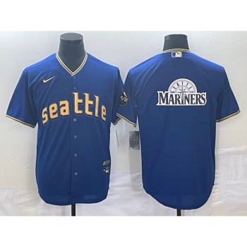 Men's Seattle Mariners Royal 2023 City Connect Team Big Logo Cool Base Stitched Baseball Jersey Men's Seattle Mariners Royal 2023 City Connect Team Big Logo Cool Base Stitched Baseball Jersey