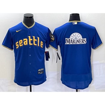 Men's Seattle Mariners Royal Team Big Logo 2023 City Connect Flex Base Stitched Jersey Men's Seattle Mariners Royal Team Big Logo 2023 City Connect Flex Base Stitched Jersey