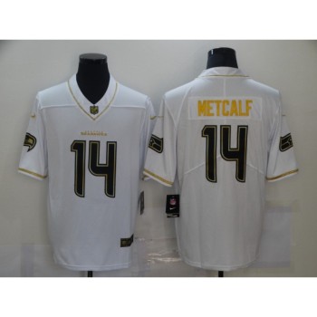 Men's Seattle Seahawks #14 D.K. Metcalf White Golden Stitched Jersey Men's Seattle Seahawks #14 D.K. Metcalf White Golden Stitched Jersey