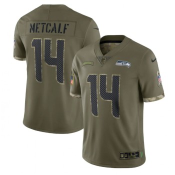 Men's Seattle Seahawks #14 DK Metcalf Olive 2022 Salute To Service Limited Stitched Jersey Men's Seattle Seahawks #14 DK Metcalf Olive 2022 Salute To Service Limited Stitched Jersey
