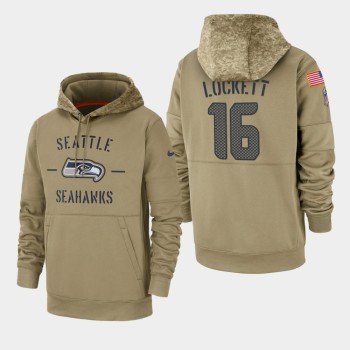 Men's Seattle Seahawks #16 Tyler Lockett Tan 2019 Salute to Service Sideline Therma Pullover Hoodie Men's Seattle Seahawks #16 Tyler Lockett Tan 2019 Salute to Service Sideline Therma Pullover Hoodie