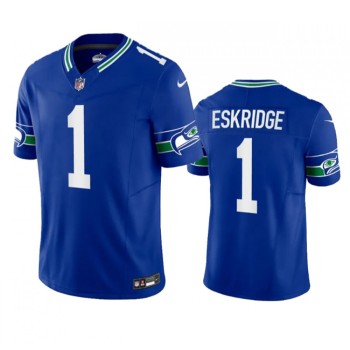 Men's Seattle Seahawks #1 Dee Eskridge Royal 2023 F.U.S.E. Vapor Limited Throwback Stitched Jersey Men's Seattle Seahawks #1 Dee Eskridge Royal 2023 F.U.S.E. Vapor Limited Throwback Stitched Jersey