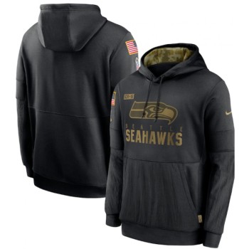 Men's Seattle Seahawks 2020 Black Salute to Service Sideline Performance Pullover Hoodie Men's Seattle Seahawks 2020 Black Salute to Service Sideline Performance Pullover Hoodie