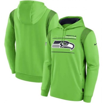 Men's Seattle Seahawks 2021 Neon Green Sideline Logo Performance Pullover Hoodie Men's Seattle Seahawks 2021 Neon Green Sideline Logo Performance Pullover Hoodie