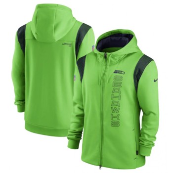 Men's Seattle Seahawks 2021 Neon Green Sideline Team Performance Full-Zip Hoodie Men's Seattle Seahawks 2021 Neon Green Sideline Team Performance Full-Zip Hoodie