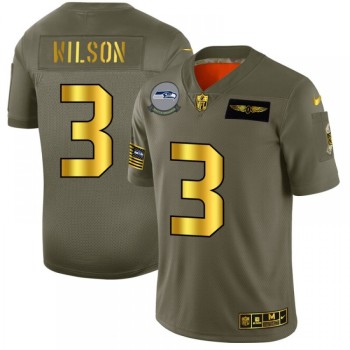 Men's Seattle Seahawks #3 Russell Wilson 2019 Olive/Gold Salute To Service Limited Stitched NFL Jersey Men's Seattle Seahawks #3 Russell Wilson 2019 Olive/Gold Salute To Service Limited Stitched NFL Jersey