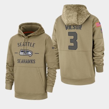 Men's Seattle Seahawks #3 Russell Wilson Tan 2019 Salute to Service Sideline Therma Pullover Hoodie Men's Seattle Seahawks #3 Russell Wilson Tan 2019 Salute to Service Sideline Therma Pullover Hoodie