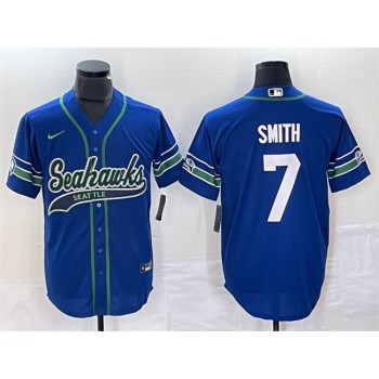 Men's Seattle Seahawks #7 Geno Smith Royal Throwback Cool Base Stitched Baseball Jersey Men's Seattle Seahawks #7 Geno Smith Royal Throwback Cool Base Stitched Baseball Jersey