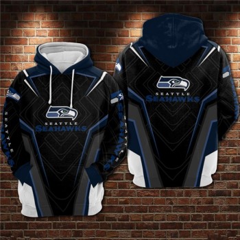 Men's Seattle Seahawks Black/Blue 3D All Over Print Pullover Hoodie Men's Seattle Seahawks Black/Blue 3D All Over Print Pullover Hoodie