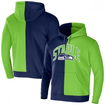 Men's Seattle Seahawks Navy/Green Split Logo Pullover Hoodie Men's Seattle Seahawks Navy/Green Split Logo Pullover Hoodie