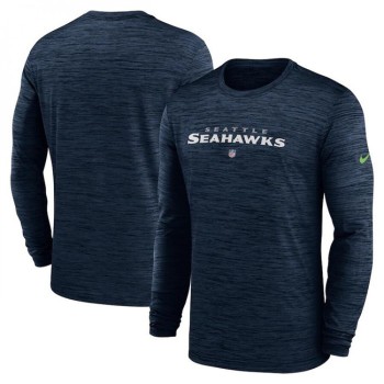 Men's Seattle Seahawks Navy Sideline Team Velocity Performance Long Sleeve T-Shirt Men's Seattle Seahawks Navy Sideline Team Velocity Performance Long Sleeve T-Shirt