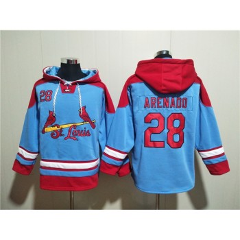 Men's St.Louis Cardinals #28 Nolan Arenado Blue Ageless Must-Have Lace-Up Pullover Hoodie Men's St.Louis Cardinals #28 Nolan Arenado Blue Ageless Must-Have Lace-Up Pullover Hoodie