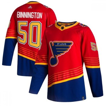Men's St. Louis Blues #50 Jordan Binnington 2021 Red Reverse Retro Stitched Jersey Men's St. Louis Blues #50 Jordan Binnington 2021 Red Reverse Retro Stitched Jersey