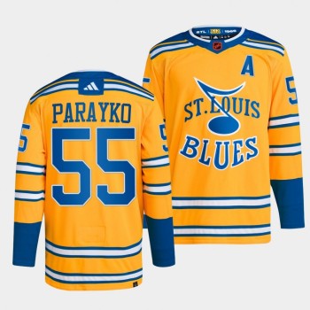 Men's St. Louis Blues #55 Colton Parayko Yellow 2022-23 Reverse Retro Stitched Jersey Men's St. Louis Blues #55 Colton Parayko Yellow 2022-23 Reverse Retro Stitched Jersey