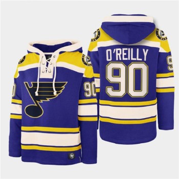 Men's St. Louis Blues #90 Ryan O'Reilly Blue Ageless Must-Have Lace-Up Pullover Hoodie Men's St. Louis Blues #90 Ryan O'Reilly Blue Ageless Must-Have Lace-Up Pullover Hoodie