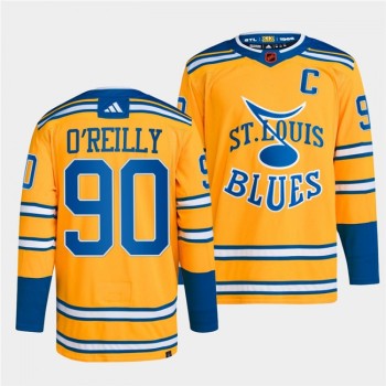 Men's St. Louis Blues #90 Ryan O'Reilly Yellow 2022-23 Reverse Retro Stitched Jersey Men's St. Louis Blues #90 Ryan O'Reilly Yellow 2022-23 Reverse Retro Stitched Jersey