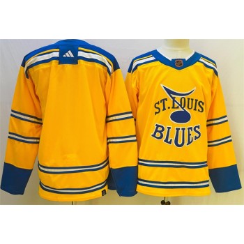 Men's St. Louis Blues Blank Yellow 2022-23 Reverse Retro Stitched Jersey Men's St. Louis Blues Blank Yellow 2022-23 Reverse Retro Stitched Jersey
