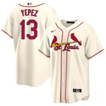 Men's St. Louis Cardinals #13 Juan Yepez Cream Cool Base Stitched Jersey Men's St. Louis Cardinals #13 Juan Yepez Cream Cool Base Stitched Jersey